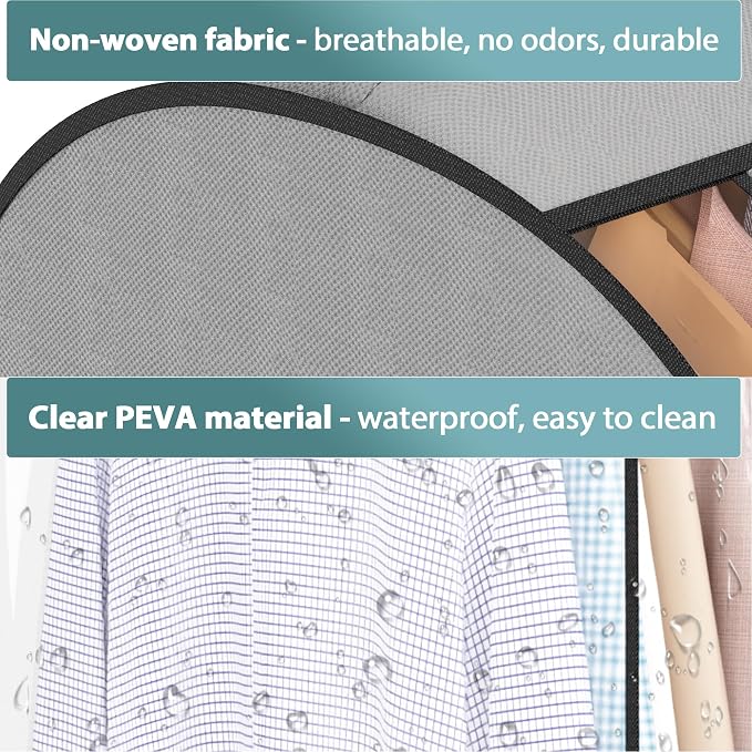 Liuoud 10" Gusseted Garment Bags for Hanging Clothes 40" Suit Bags for Open Closet Storage, Side Clear Clothing Cover for Coat, Dress, Jacket, Shirt, Fur Wardrobe Protector, 3 Packs, Grey