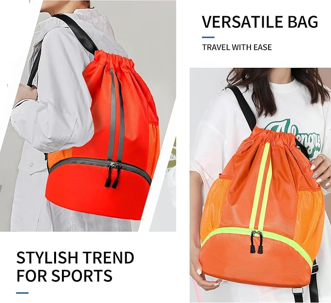 JELUTAR Drawstring Backpack Gym Bag with Shoes Compartment for Soccer, Basketball, Swim, Water-Resistant String Backpack Beach Cinch for Women Men, Red