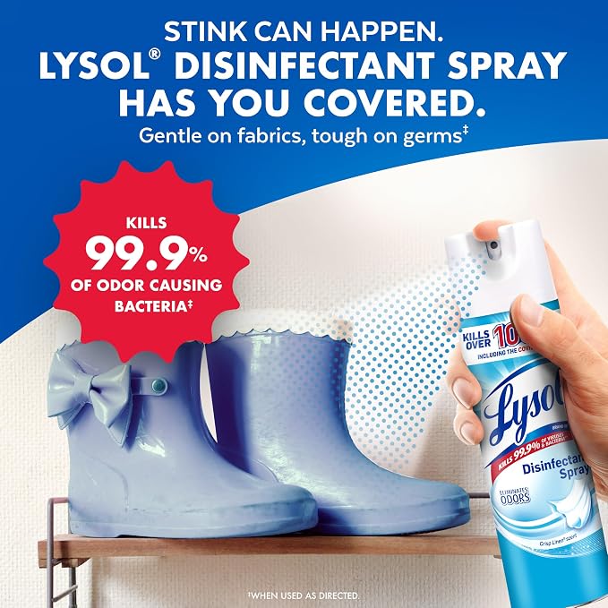 Lysol Disinfectant Spray, Household Essential Cleaning Supplies, Multi-Purpose Room Spray, Antibacterial Sanitizer Spray, Upholstery Deodorizer, Home and Bathroom, Crisp Linen,19 Fl Oz