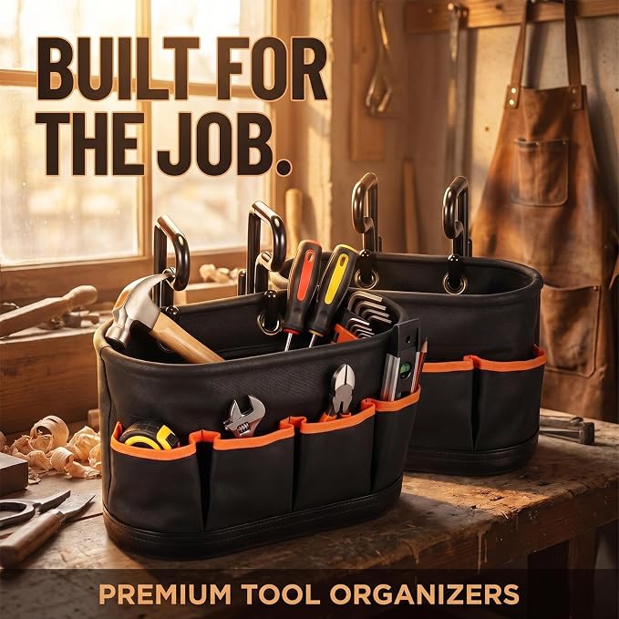 Hard Tool Bucket with 2 Hooks, Drain holes, 10 Pockets(2 Pcs)