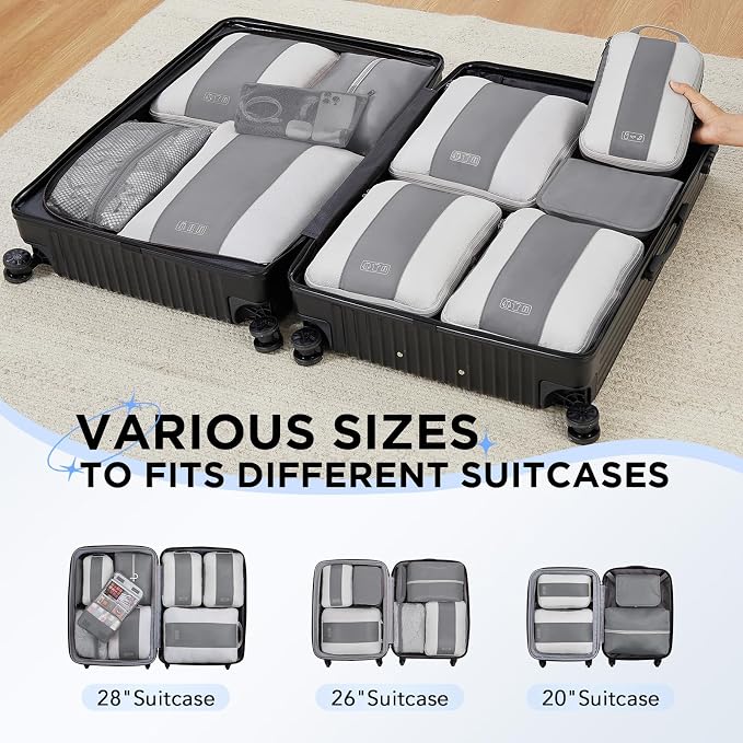 OlarHike 10 Set Compression Packing Cubes for Travel Essentials,Compressible Expandable Space Saver Bags for Organizing Clothes,Luggage Suitcase Garment Bags with Over 1000 pcs Mesh Holes(Gray)