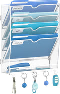 5 Tier Wall File Organizer - Hanging File Organizer with 5 Hooks, Mail Holder Wall Mounted for Papers, Folders, Magazines, Bills, Office&School Organization, White