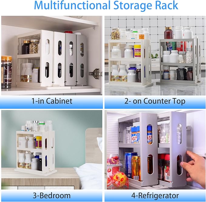 Dutiplus Medicine Organizer 2 Three-Decker Shelves Cabinet Storage Rack Organizer for Holding Vitamins, Supplements Cosmetics 10.82”H x 5.82”W x 10.43”D (Advanced Gray)