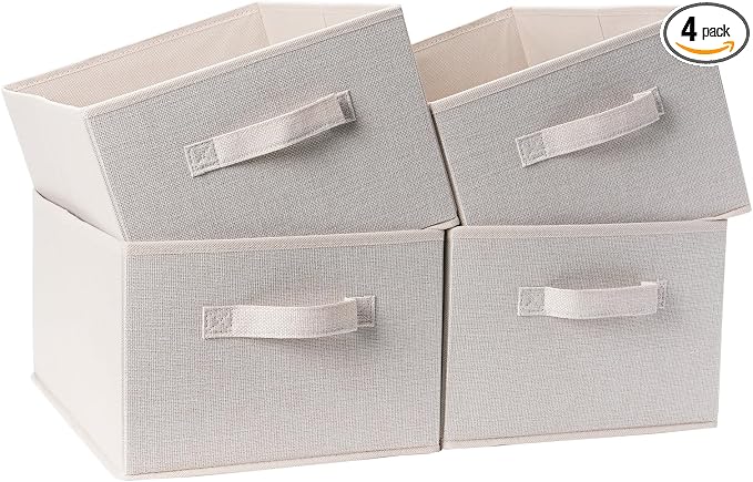 Clothings Collapsible Storage Bins, Foldable Organizers and Storage Baskets Cube Storage Bin for Bedroom Living Room (4 Pack) (Flaxen, 15.4x11.4x7.9inch)