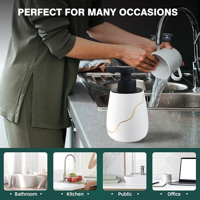 BosilunLife Automatic Foaming Soap Dispenser - Touchless Foam Hand Wash Dispenser for Bathroom Ceramic Smart Electric Auto Dish Soap Dispenser Waterproof, USB C Rechargeable, 17 oz/500 ml