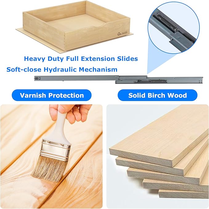 WelFurGeer Soft Close Pull Out Drawers for Kitchen Cabinets, 17" W x 21" D Pull Out Cabinet Organizer, Premium Birchwood Pull-Out Cabinet Drawers, Smooth Slide-Out Shelves for Kitchen Cabinets