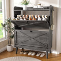 YZ HOME Shoe Storage Cabinet with 2 Flip Drawers, Entryway Shoe Cabinet with 2 Metal Hooks & Adjustable Shelves Freestanding Shoe Organizer Narrow Shoe Rack for Entrance Hallway Foyer Front Door