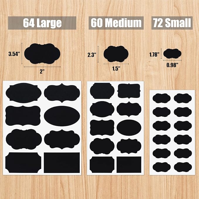 ONUPGO Chalkboard Labels Stickers Bulk - 196 Reusable Chalk Sticker Labels with Erasable Chalk Maker, Removable Waterproof Blackboard Labels for Containers, Glass, Mason Jar Labels | Removable, Waterproof, Reusable Chalk Labels, For Storage Bins & Food...