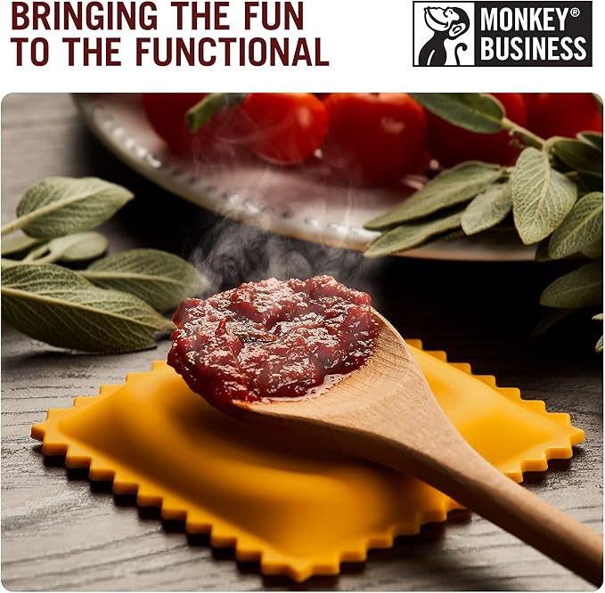 Monkey Business Ravioli Spoon Rest (3-Pack) - Silicone Kitchen Utensil Holder Set - Pasta-Shaped Heat Resistant Ladle Holders for Stove Top - Quirky Kitchen Decor