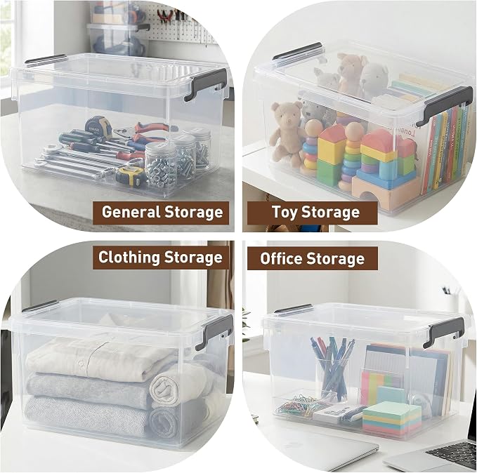 Citylife 22.2Qt Ultra-Thick (3.82mm) Clear Plastic Storage Bins with Lids, 4-Pack Stackable Straight-Wall Closet Organizers with Honeycomb Base & Pinch-Free Latches for Garage, Clothes & Holiday Decor