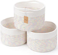 Small Rope Baskets for Storage, Baskets for Gifts Empty, Cute Round Woven Basket, Decorative Shelf Baskets 9.82×9.82×7.1", Cotton Toy Basket Storage Bins for Organizer 3 Packs-Rainbow