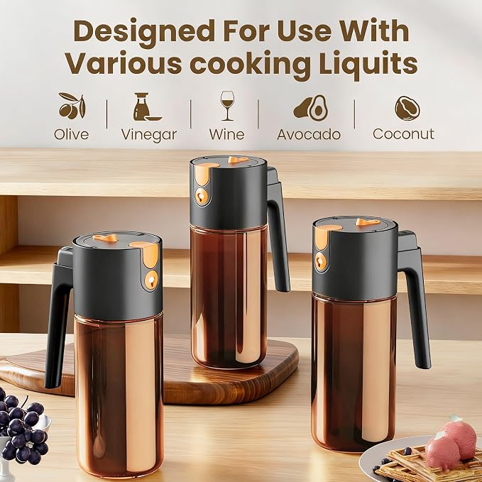 Olive Oil Spray Bottle Dispenser, 2-in-1 Glass Material Kitchen Cooking Oil Sprayer, 17 oz/500 ml Cooking Spray, Glass Spray Bottle with Tipper, Food Grade Spray for Kitchen, Salad, Frying, Barbecue