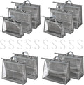 10 Set Handbag Storage Organizer Dust Bags for Purses Handbags Closet, Clear Purse Protector Storage Bag Dust Cover for Bags, Closet Organizer for Handbags with Hooks, Grey