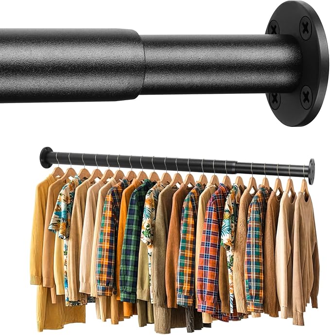 BaiNong Closet Rods for Hanging Clothes Adjustable 17"-30" Black Heavy Duty | Closet Rod for Closet Wardrobes,Walk-in Closet, Laundry RV
