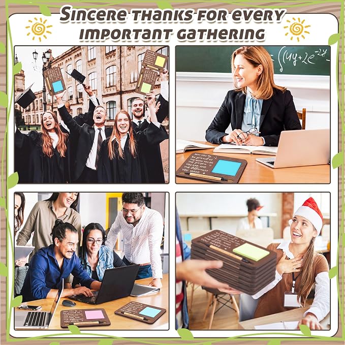 Kosiz 10 Set Back to School Teacher Gifts Bulk May You Be Proud Brown Wooden Sticky Note Holder with Notes and Ballpoint Pens Thank You Appreciation Gift for Teacher Team Employee Office Supplies