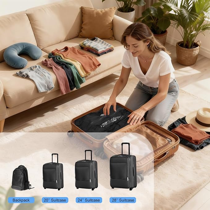 4PCS Vacuum Bags for Travel with Pump, 21L Reusable Compression Bags with IP68 Waterproof Zipper, Space Saving Airless Travel Bags for Family Luggage & Home Storage, Black
