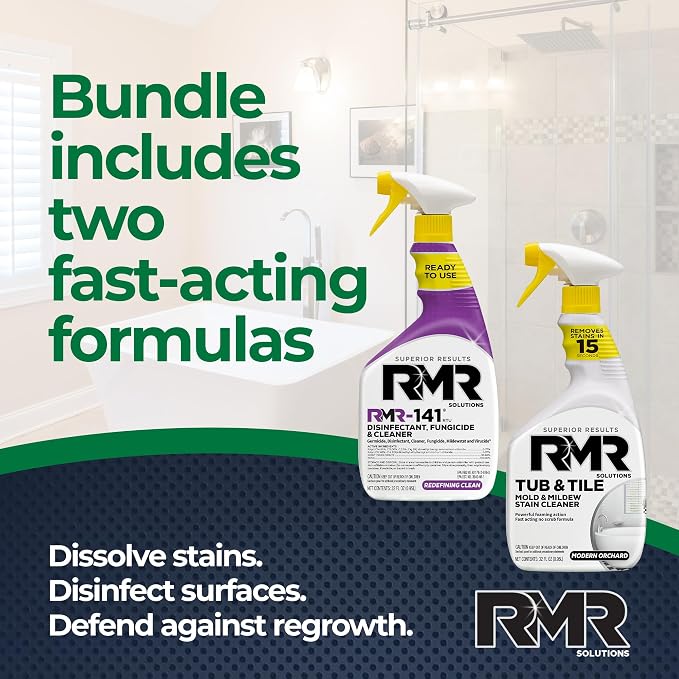 RMR Bathroom Mold Remover Bundle - RMR-141 EPA Registered Mold & Mildew Remover, 2-Step Bathroom Cleaning & Disinfecting System for Showers, Sinks, Tile, Grout, 2–32 Oz Bottles