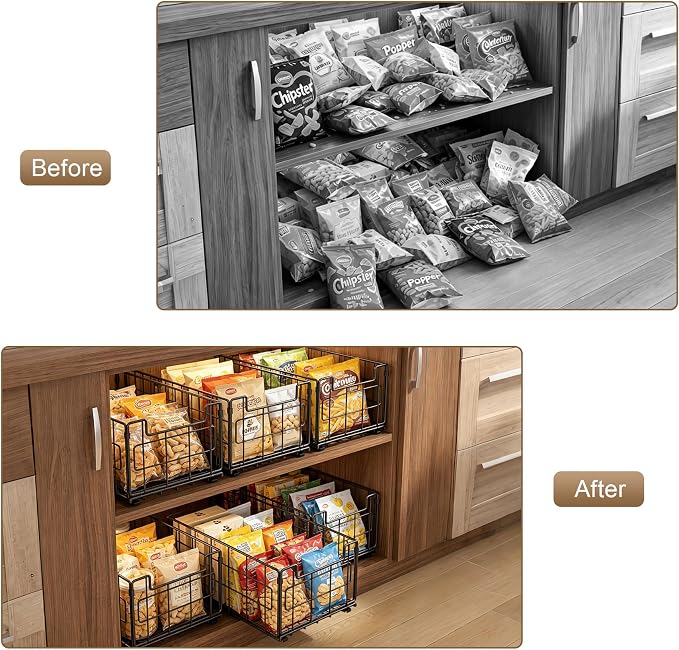 Pull Out Cabinet Sliding Basket Organizer, No Drill, Black | Heavy Duty Slide Out Drawer for Kitchen Cabinet, Adhesive Sliding Shelves for Kitchen Bathroom Home, 13.8"D x 8.5"W x 6.3"H