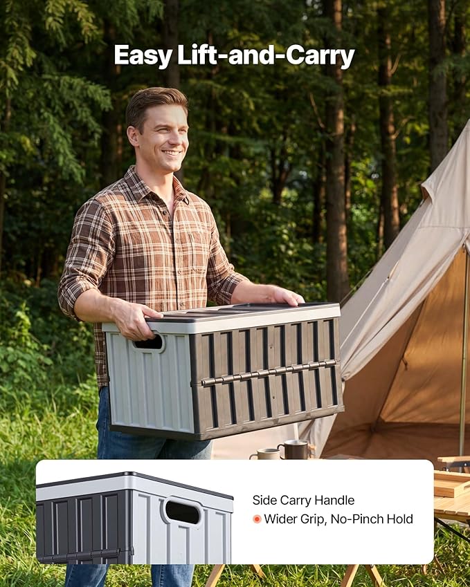 VEVOR Plastic Collapsible Storage Bins with Lids, 65L 3 Packs, Stackable Folding Storage Crates with Handles, Holds 84 lbs Per Bin, Heavy Duty Containers, Space-Saving Baskets, for Home Organizing