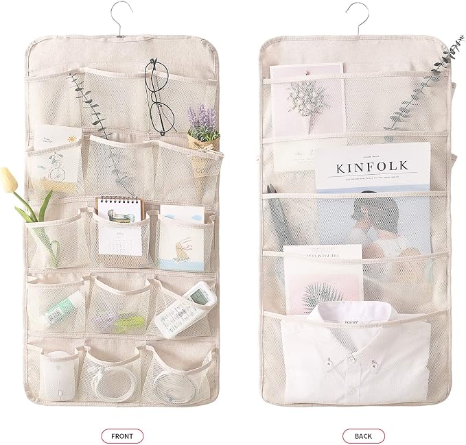 Bseash Enlarged Closet Hanging Bra Organizer with Rotating Metal Hanger, Dual Sided Wall Shelf Wardrobe Mesh Pockets Hanging Storage Bag for Bra Socks Underwear Underpants