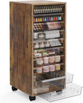 WOPITUES Storage Drawer Cart, Mobile Storage Cabinet, Makeup Storage with 10 Large Clear Drawers, Utility Wooden Rolling Cart on Wheels, for Cosmetic, Art Craft, Office Supplies, Toy, Brown