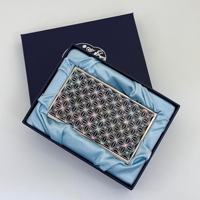 Mother of Pearl Business Card Case Credit Id Name Holder Travel Wallet Art Painting Design Metal Stainless Steel Engraved Slim Purse Pocket Cash Money Wallet (N-Mum Bold)