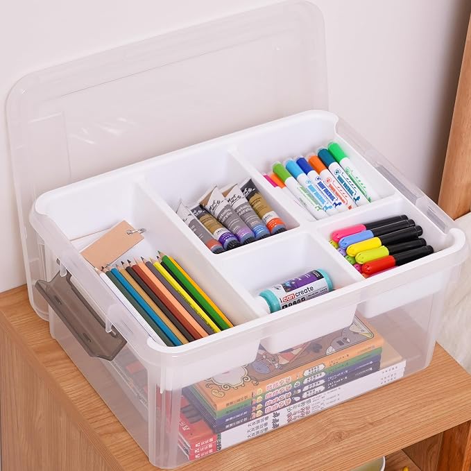 Citylife 17QT 2Packs Plastic Storage Box with Removable Tray Craft Organizers and Storage Clear Storage Container for Organizing Bead, Sewing, Playdoh, Markers, Tools, Coloring book