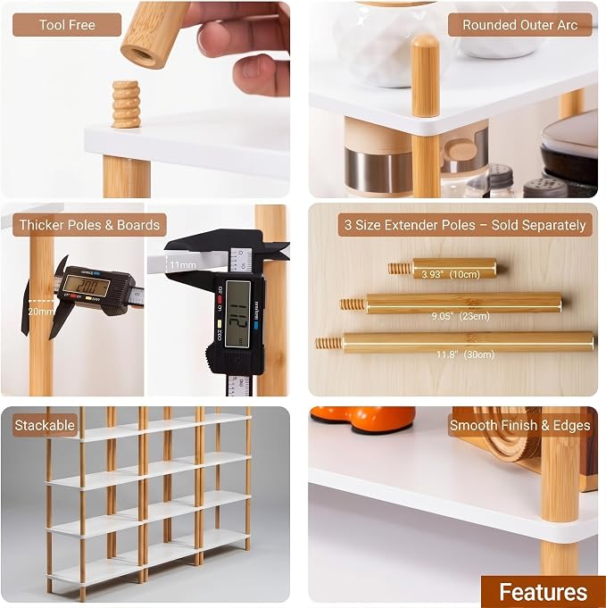 2-Tier Bamboo Coffee Bar Organizer,Coffee Bar Accessories, Mul-tifunctional Wooden Beaded Coffee Station Countertop Stand Shelf for Kitchen Home Office,Counter Riser Display Shelf for Top of Desk Home