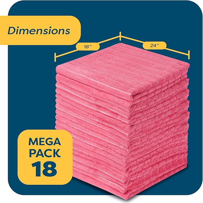 Microfiber Kitchen Towels - [18 Pack], 18" x 26" Microfiber Cleaning Cloth - Soft, Absorbent & Durable Dish Towels for Washing Dishes – Blue and Red Microfiber Towel & Cleaning Rags (Blue & Red, 18)