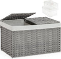 SETVSON Storage Basket with Lid, PE Rattan Woven Storage Baskets with 2 Separate Lids, 17.2 Gallon (65 L), 22.2 x 13 x 13.8 Inches, 2 Removable Liner Bags Handles for Bedroom, Laundry Room Gray