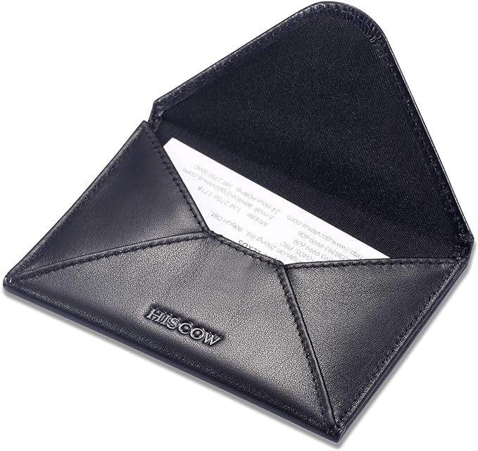 HISCOW Envelope Business Card Case with Magnet Closure - Italian Calfskin, Black