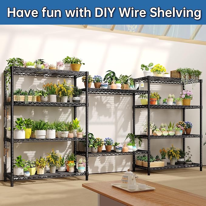 5 Tier Storage Shelves 74"H Wire Shelving Adjustable Metal Shelving,1250LBS Pantry Shelves Sturdy Steel Wire Shelf for Kitchen Commercial Pantry Garage Warehouse ,74"H X36"W X14"D, Black 2PACK