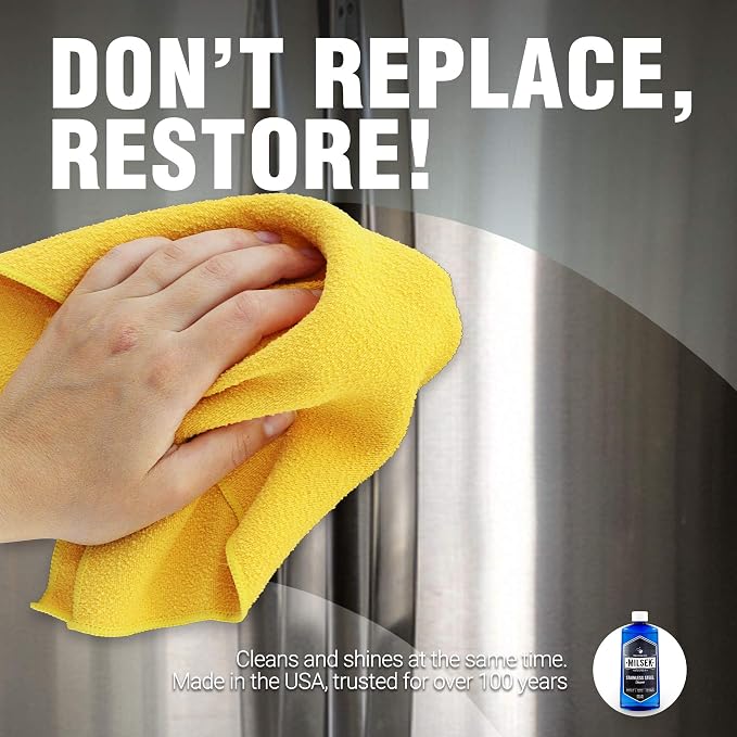 Milsek Stainless Steel Cleaner & Microfiber Cloth, 12-Ounce | Stainless steel cleaner with microfiber cloth removes fingerprints and leaves appliances clean and streak-free.