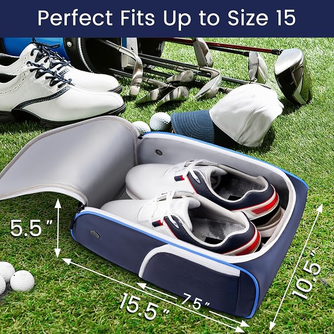 YOREPEK Golf Shoe Bag with 3 Pockets for Socks, Gloves, Tees, Balls, Brush | Designed with a Buckle Top Carry Handle, Zippered Sport Shoe Carrier Bags with Ventilation, Golf Gifts for Men