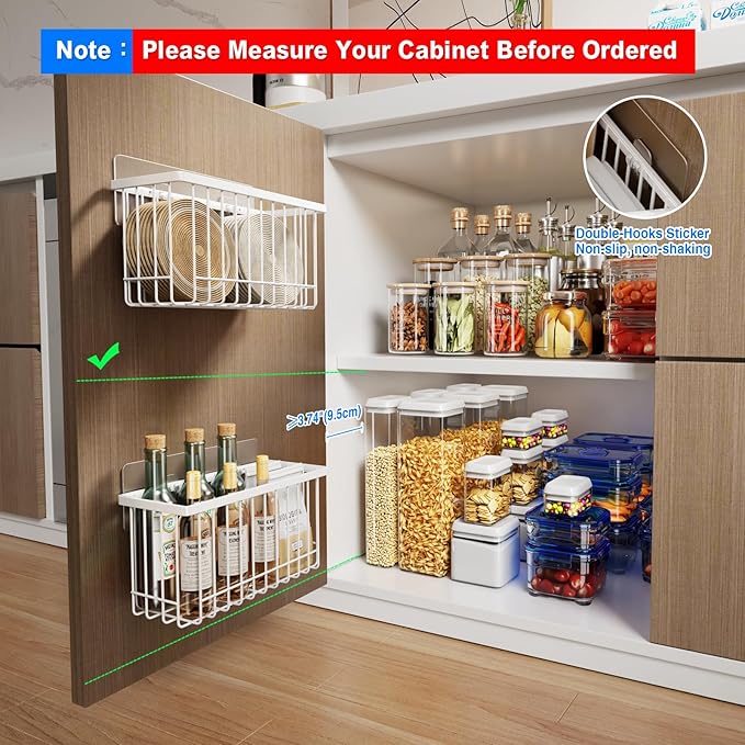 MUSTORN 4 Pack Adhesive Cabinet Door Organizer, Lid Organizers Inside Cabinet Food Container/Tumbler Lid Organizer and Storage Cup Lids Holder for Kitchen & Bathroom Wall Mounted(White)