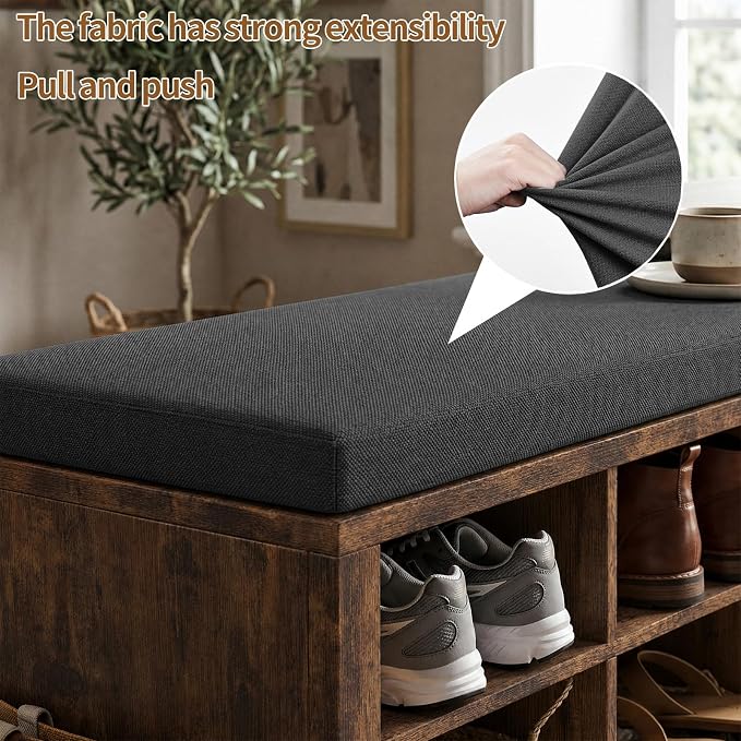 Shoe Storage Bench with Cushion Shoe Rack for Entryway 16 Cubby Multifunctional Organizer Bench Entryway with Soft Sponge Cushion for Hallway Living Room Bedroom (Rustic Brown & Dark Gray)