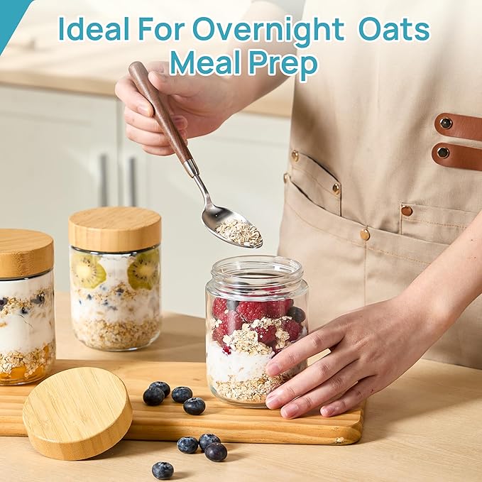 Vtopmart 6 Pack 16oz Glass Overnight Oats Containers with Bamboo Lids | Airtight, Leak Proof, Good Grade, Wide Mouth, Reusable, Portable, For Yogurt Chia Pudding Salad Pickling Snacks