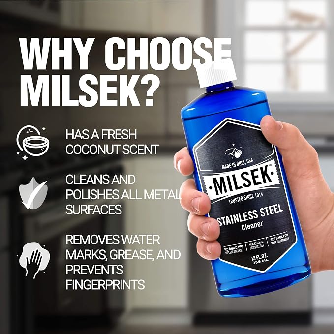 Milsek Stainless Steel Cleaner & Microfiber Cloth, 12-Ounce | Stainless steel cleaner with microfiber cloth removes fingerprints and leaves appliances clean and streak-free.