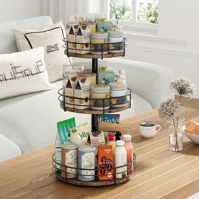 3 Tier Lazy Susan Spice Rack Organizer 360° Rotating, Black | Adjustable Height, For Kitchen Bathroom Countertop Pantry, Spinning Organizer, Table Top
