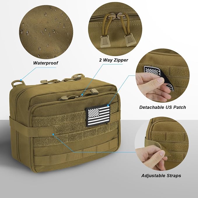 Jueachy Tactical Molle Pouch Large Admin Bag Utility Tool Pouches Molle Attachment EDC Pouches Expandable Molle Accessories Organizer Medical Pocket U.S.A Patch Included