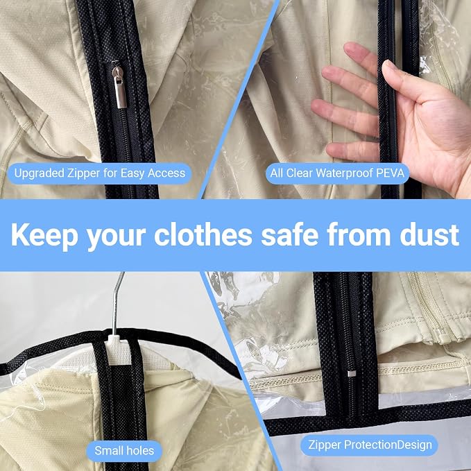 All Clear Garment Bags for Hanging Clothes, 40" (Set of 6) Suit Bags for Closet Storage, Plastic Dustproof Suit Cover Bags, Clothes Protectors Bag with zipper for Coats, Jackets, Shirts