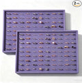 Large Velvet Jewelry Tray 2 Pack Stackable Jewelry Display Drawer Inserts Trays Organizer for Earring Bracelet Necklace Ring (Purple, Ring 81 Slots)