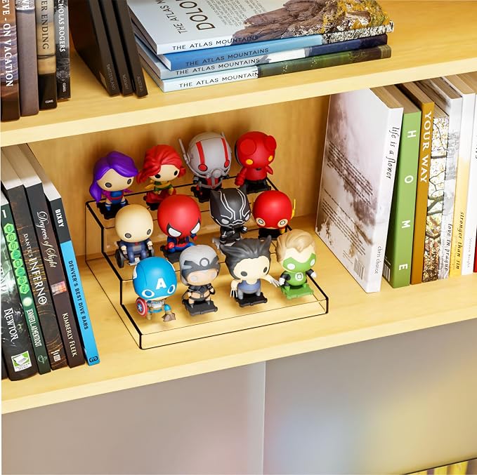 Yieach 3 Tiered Acrylic Display Stands for Cupcake Stand,Perfume Shelf Organizer,Figure and Funko Pop Display,No Installation,Clear Table Risers Display Stands for Collectibles,Makeup and Dessert,1PCS