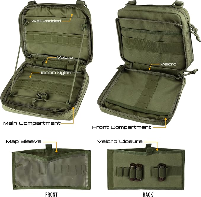 WYNEX Tactical Large Admin Molle Pouch of Double Layer Design EDC Organizer | Molle EDC EMT Utility Pouches with Map Sleeve Modular Tool Bag Large Capacity Flag Patch Included
