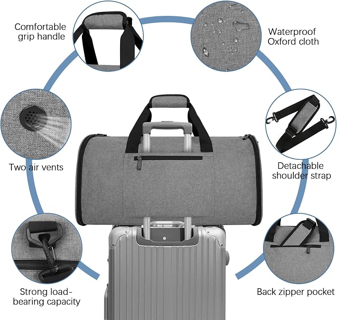 Garment Bags for Travel,50L Carry on Convertible Garment Duffle bag with Shoulder Strap,3 in 1 Hanging Suit Travel Bag with Shoulder Strap