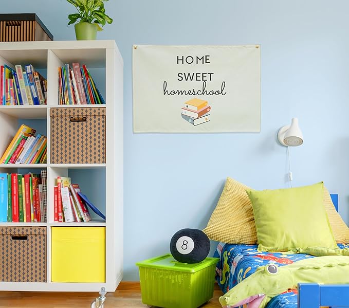 Classroom Wall Banner Decor-Teacher Gift-Inspirational Back to School Wall Art Flag Decor-Home Sweet Homeschool-Hanging Canvas Banner for Classroom Reading Corner Homeschool Teacher Office