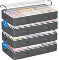 Budding Joy Under Bed Storage Containers, Storage Bins with Clear Lids | 4 Pack foldable organizers for clothes, blankets, shoes, bed sheets, comforter, wrapping paper, dorm storage