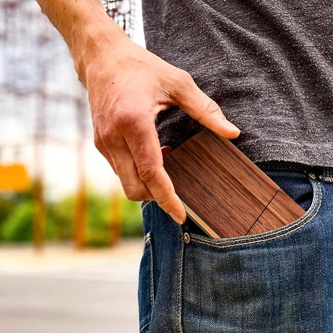 Wood Business Card Holders Wooden Business Card Case Name Card Holder Walnut Card Holder with Magnetic Closure Portable (Black walnut)