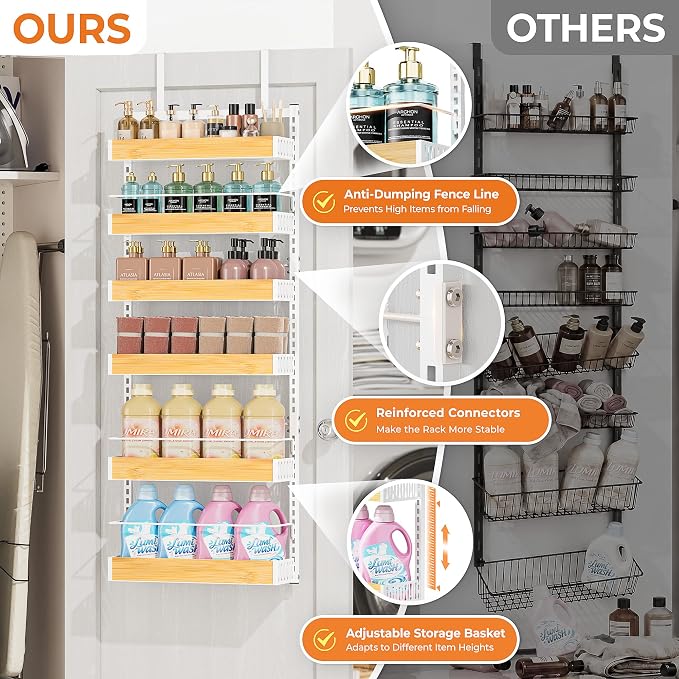 6-Tier White Over the Door Pantry Organizer w/ Adj.Basket for Kitchen Home