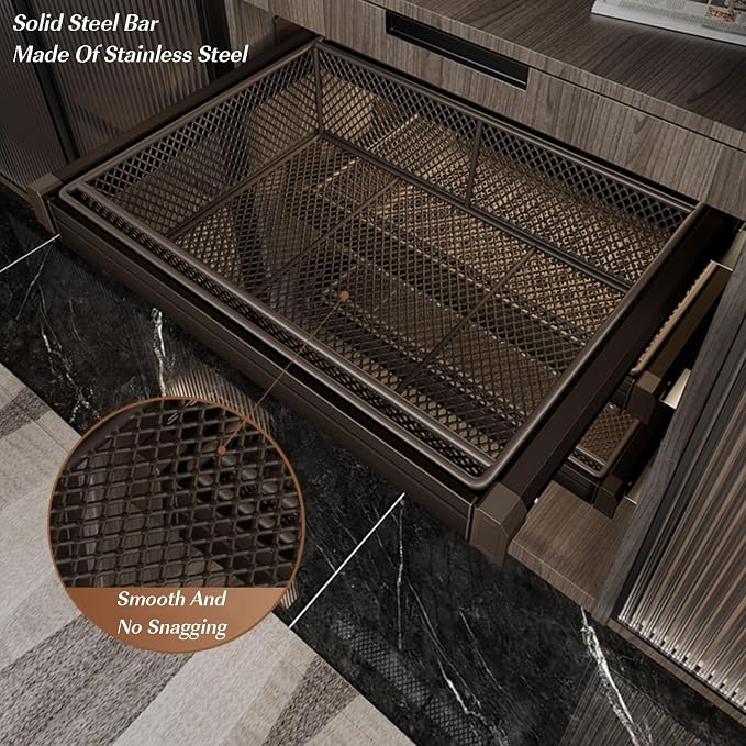 Expandable Cabinet Pull Out Basket,Aluminum Alloy Stackable Storage Bins,Height 6.69in Stackable Shelf Baskets Organizer,for Office Bathroom Bedroom(Gray,33.85-37.79in)